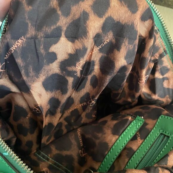 B. Makowsky Green Gorgeous Leather Leppard Print Silver Metal Studs Hobo Bag - Picture 15 of 16